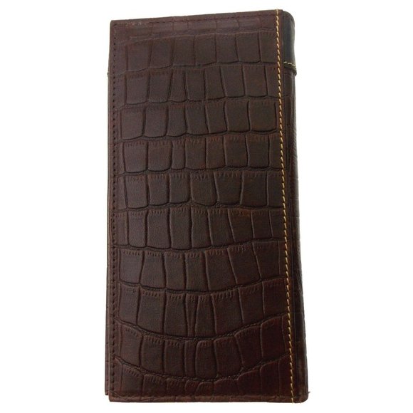 American Bison Rodeo Leather Wallet Crocodile Print Cutout Brown Checkbook Cover - Picture 2 of 3